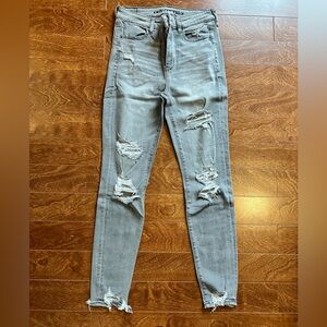 AE distressed grey high waist denim jeans